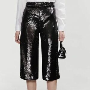 Maje womens Sequin Gaucho Culotte Pants size 36 EU (6 US) Side Zip 19" ins $375